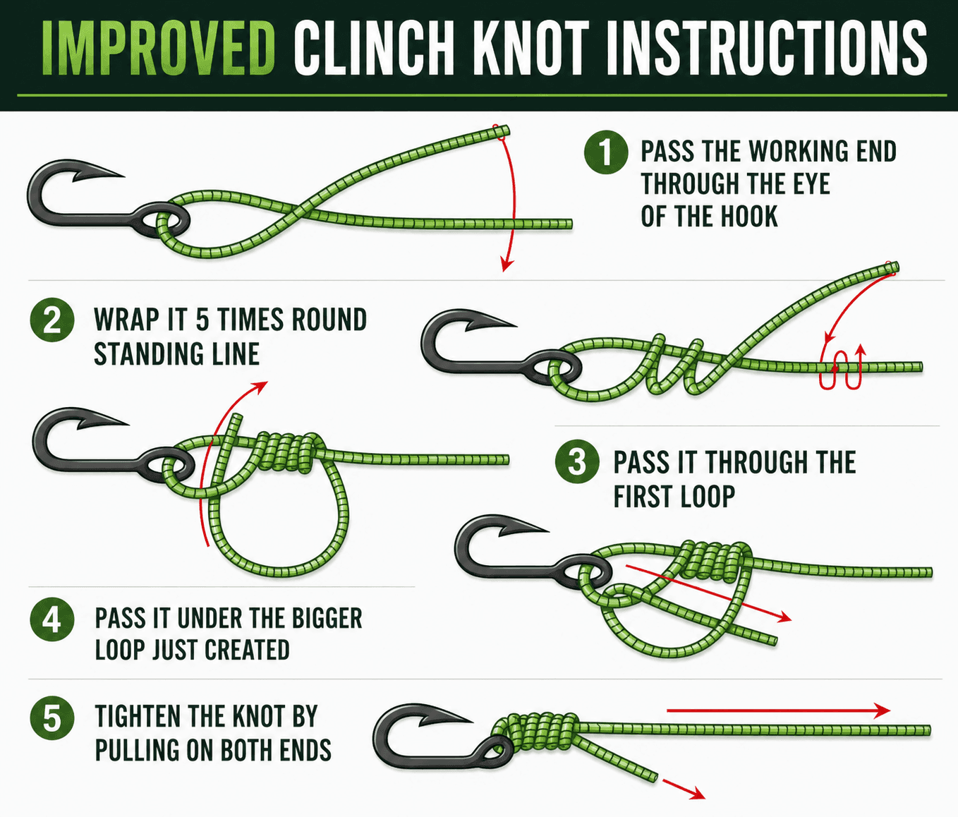Improved clinch knot step-by-step diagram