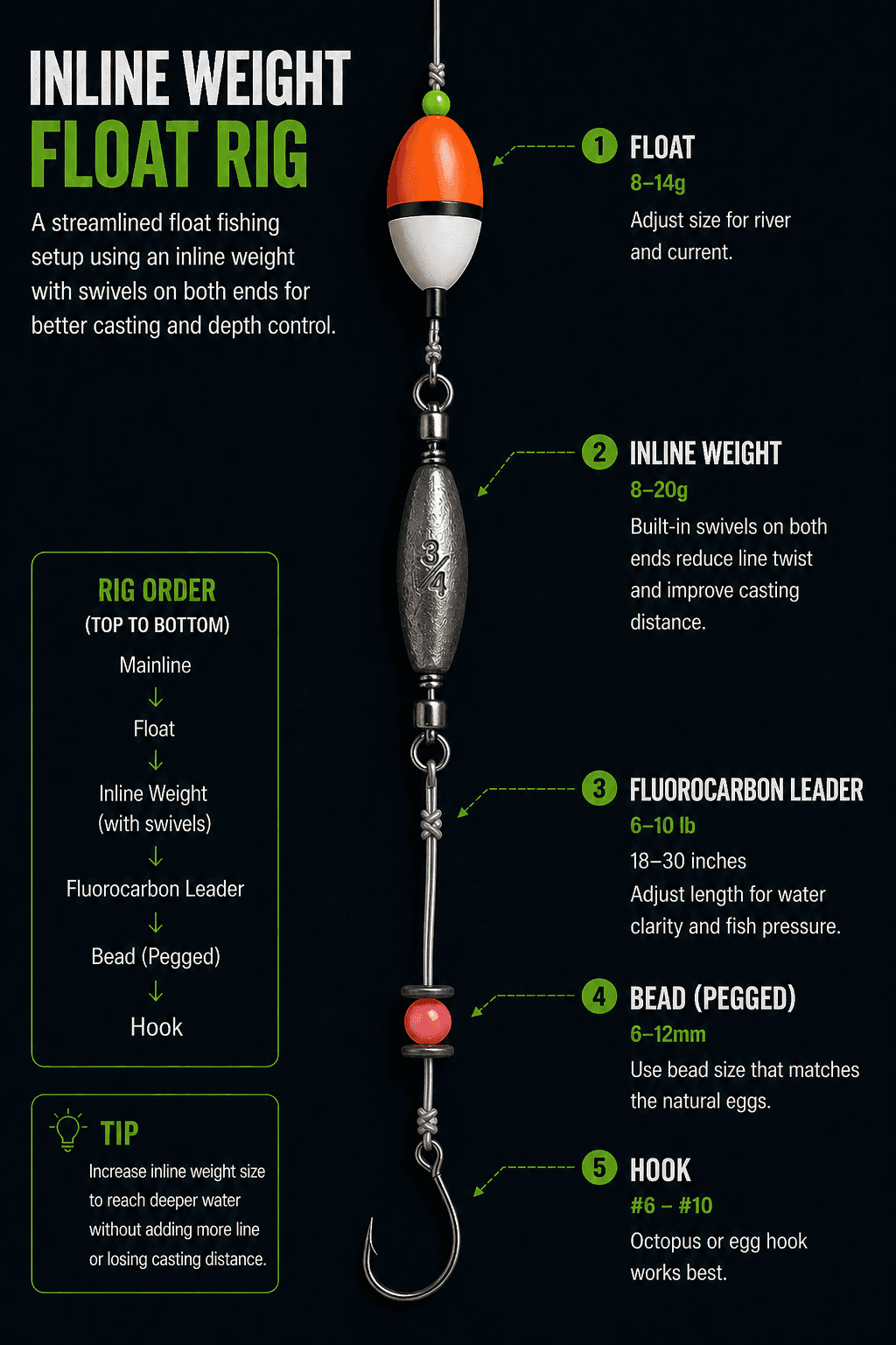 Inline float rig diagram for steelhead